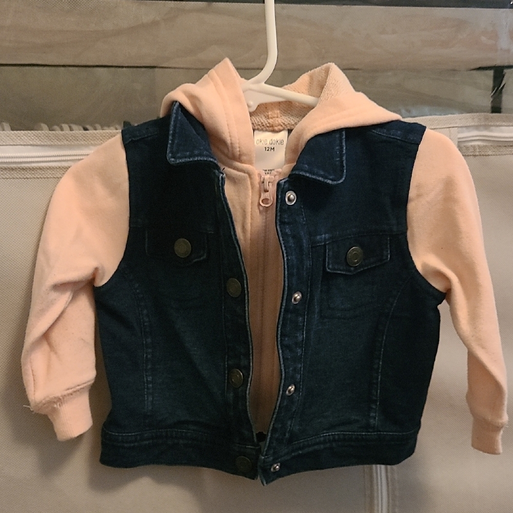 Okie Dokie Blue and Pink Jean Jacket with Hoodie